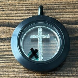 ORIGAMI OWL • medium black locket with cross plate + charm jewelry necklace